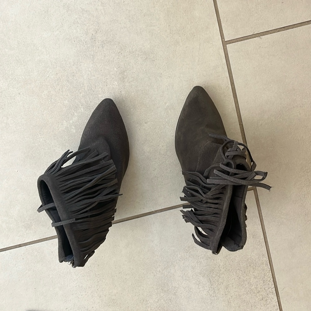 Gray suede wedge shoes. Gently used. Small scuffing on side. Great condition